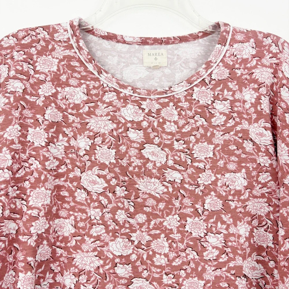 Marea by Liz Joy Pink Floral‎ Long Sleeve Pajama Top Size M Crew Neck Lounge